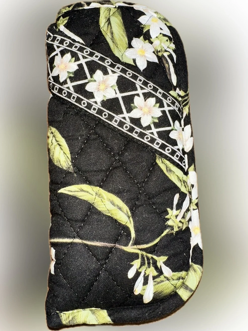 Vera Bradley Black Floral Quilted Eyeglass Case with Green Leaves